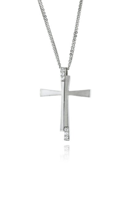 Σταυρός Βάπτισης για Κορίτσι Val΄Oro με Αλυσίδα από Λευκό Χρυσό Κ14 και Ζιργκόν 042675