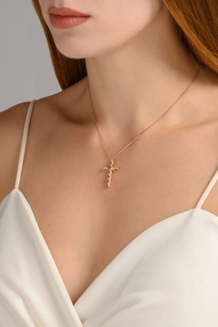 Σταυρός Βάπτισης για Κορίτσι Val΄Oro με Αλυσίδα από Ροζ Χρυσό Κ14 και Πέτρες Ζιργκόν 042521 1