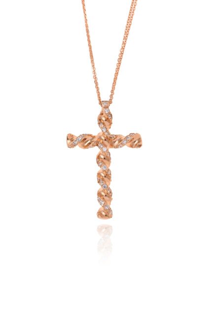 Σταυρός Βάπτισης για Κορίτσι Val΄Oro με Αλυσίδα από Ροζ Χρυσό Κ14 και Πέτρες Ζιργκόν 042521