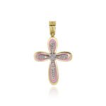 Σταυρός Βάπτισης για Κορίτσι Κίτρινο & Λευκό Χρυσό Κ14 με Πέτρες Ζιργκόν 033436