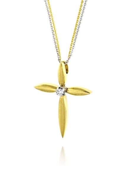 Σταυρός Βάπτισης με Αλυσίδα Val΄Oro για Κορίτσι από Κίτρινο και Λευκό Χρυσό Κ14 και Πέτρα Ζιργκόν 036915