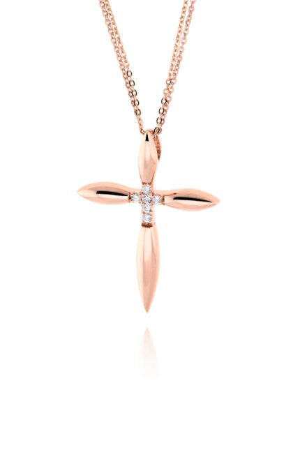 Σταυρός Βάπτισης με Αλυσίδα για Κορίτσι Val΄Oro από Ροζ Χρυσό Κ14 και Πέτρες Ζιργκόν 038419
