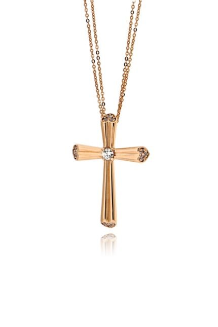 Σταυρός Βάπτισης με Αλυσίδα για Κορίτσι Val΄Oro από Ροζ Χρυσό Κ14 και Πέτρες Ζιργκόν 039731