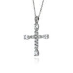 Σταυρός Βάπτισης με Αλυσίδα για Κορίτσι από Λευκό Χρυσό Κ14 με Ζιργκόν 042447