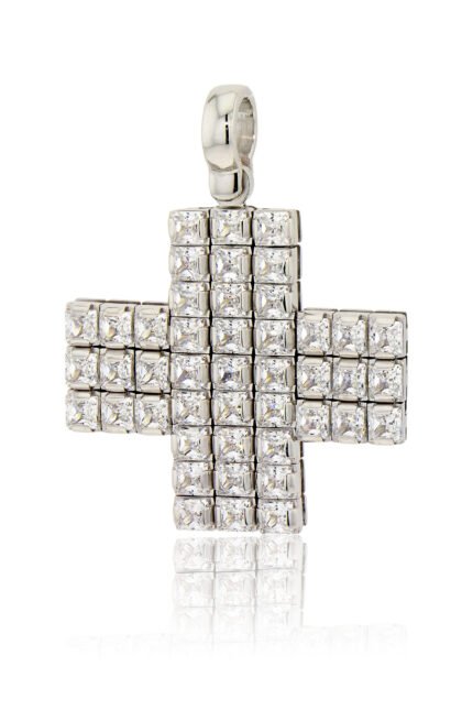 Σταυρός Γυναικείος Λευκό Χρυσό 14 Καρατίων Κ14 με Πέτρες Ζιργκόν 004132