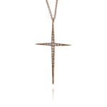 Σταυρός με Αλυσίδα απο Ροζ Χρυσό Κ18 Γυναικείος με Διαμάντια 036420