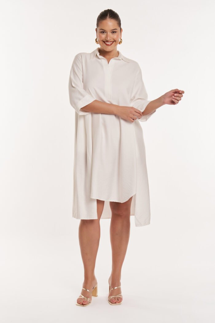Φόρεμα Κρεπ με Γιακά Clara Off White JUCITA