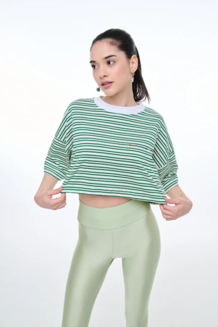 γυναικείο κοντό μπλουζάκι πράσινο, ρίγες