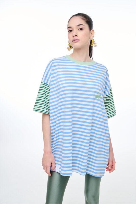 Γυναικείο κοντομάνικο μπλουζάκι cherry stripes baby blue