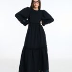 Γυναικεί ο φόρεμα με κέντημα -Hearts - BLACK