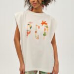 Γυναικείο Αμάνικο Μπλουζακι με τύπωμα - Tropical - WHITE