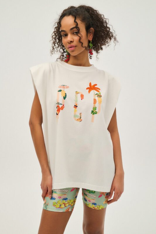 Γυναικείο Αμάνικο Μπλουζακι με τύπωμα - Tropical - WHITE