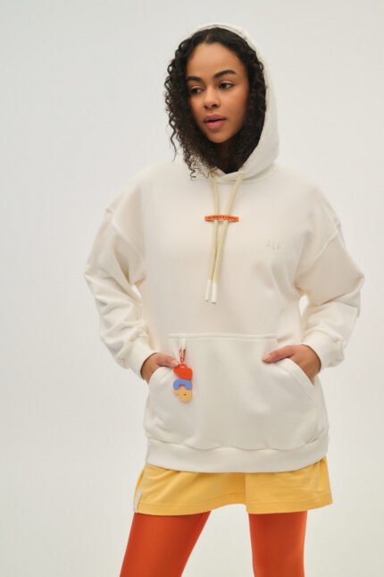Γυναικείο Φούτερ με Κουκούλα και κέντημα - ONE COLOR - WHITE