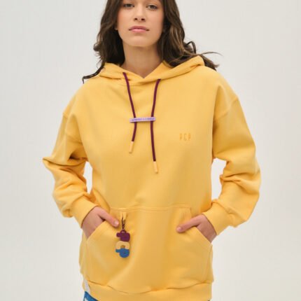 Γυναικείο Φούτερ με Κουκούλα και κέντημα - ONE COLOR - YELLOW