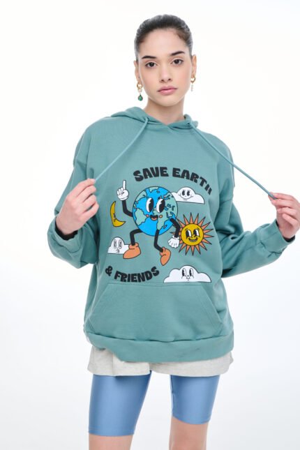 Γυναικείο Φούτερ με κουκούλα και μεταξοτυπία - SAVE EARTH - ARMY