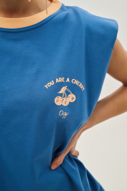 Γυναικείο αμάνικο μπλουζάκι με μεταξοτυπία - Cherry - VIENNA