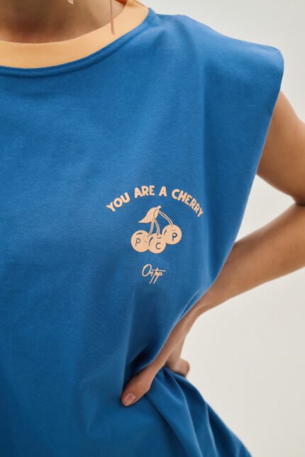 Γυναικείο αμάνικο μπλουζάκι με μεταξοτυπία - Cherry - VIENNA