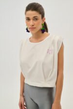 Γυναικείο κοντό μπλουζάκι με κέντημα - Polly - WHITE