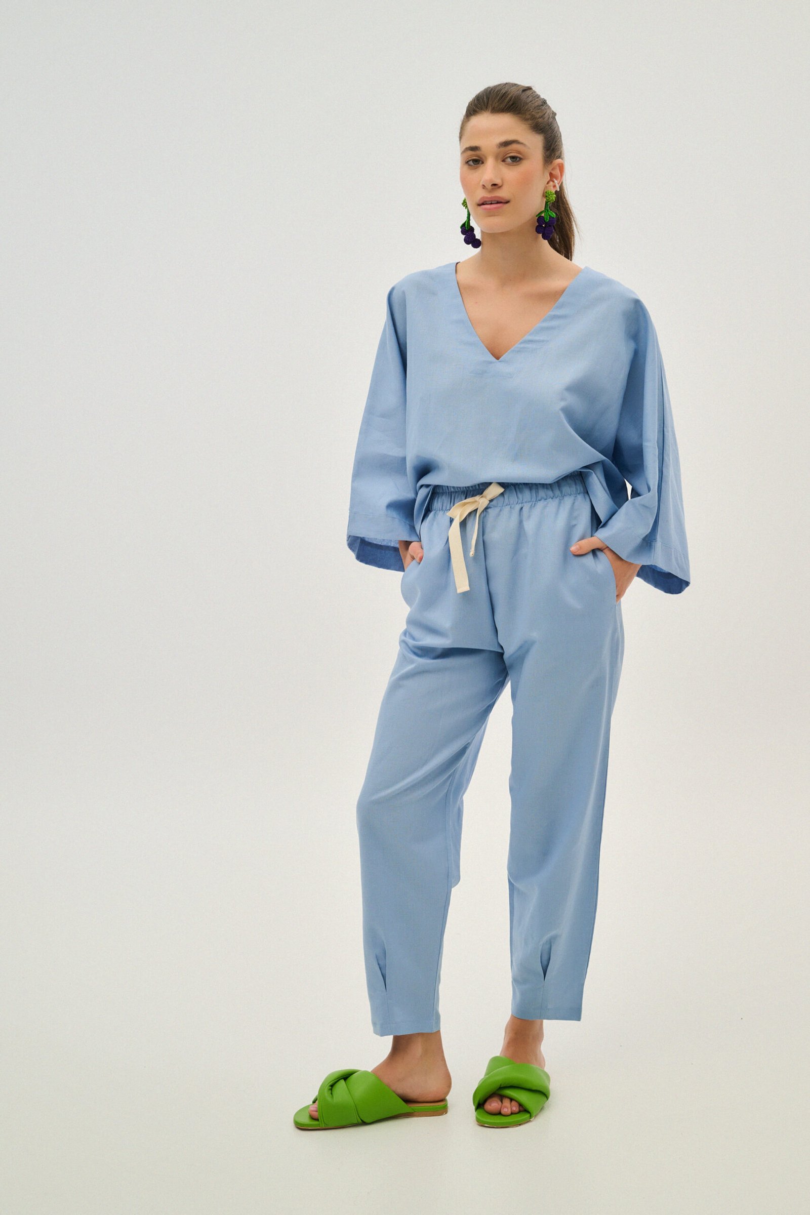 Γυναικείο-λινή-πουκαμίσα-Carrie-BABY-BLUE Γυναικείο λινή πουκαμίσα - Carrie - BABY BLUE