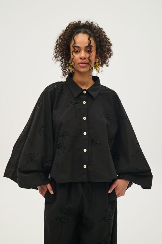 Γυναικείο πουκάμισο με κεντημένες χάντρες Rea BLACK 1