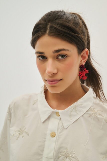 Γυναικείο πουκάμισο με κεντημένες χάντρες - Rea - WHITE