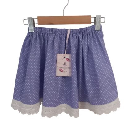 Χειροποίητη παιδική φούστα μωβ πουά ποπλίνα