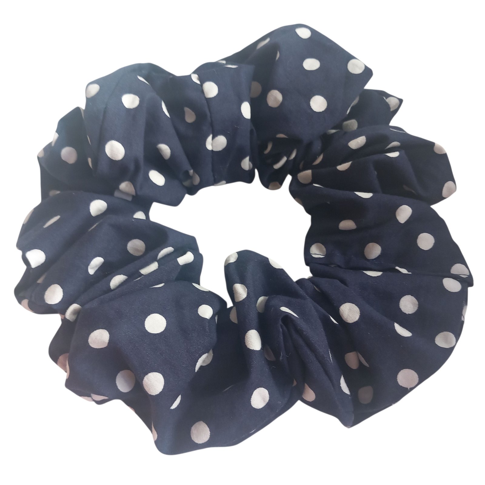 1000046958 Χειροποίητο "Rosie" scrunchie πουά μπλε μεγάλο - Image 1