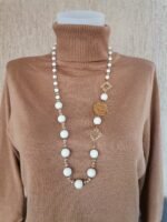 Ασύμμετρο Κολιέ με Λευκό Κοράλι και Λευκό Όνυχα - Image 4