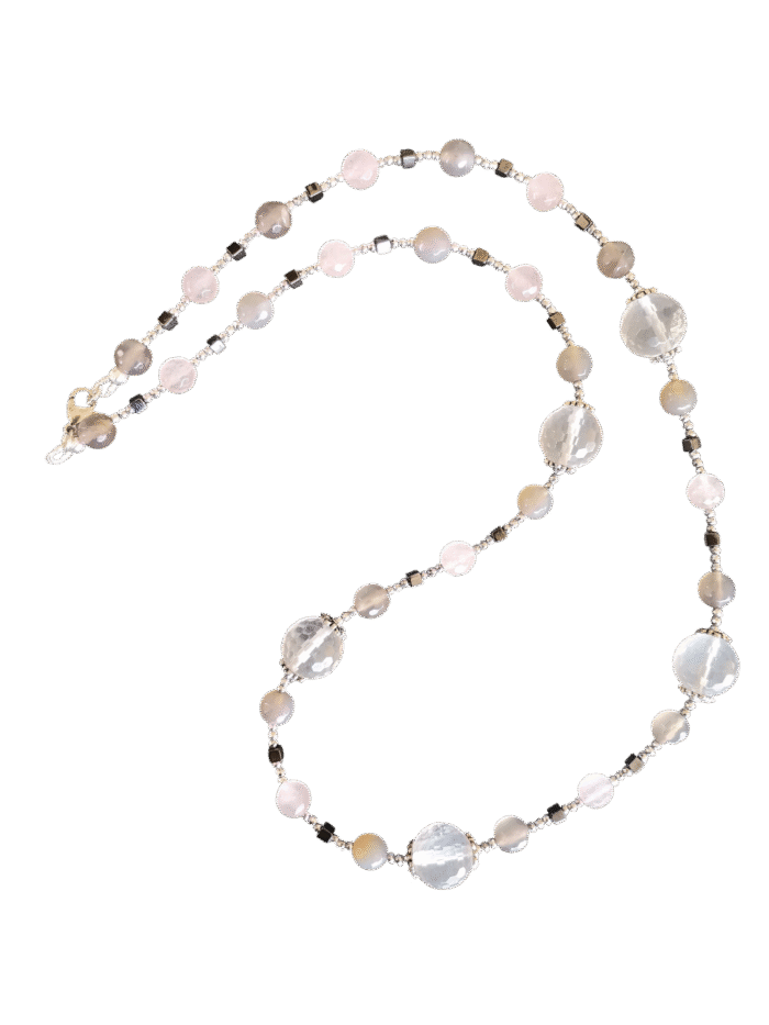 Κολιέ με Ροζ Quartz, Γκρι Αχάτη και Αιματίτες - Image 1