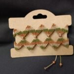 Μακραμέ βραχιόλι χεριού ζικ ζακ χακί - μελί - μπεζ