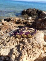 Μακραμέ βραχιόλι ποδιού με φύλλα μωβ-χρυσό - Image 2