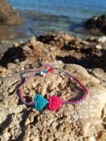 Μακραμέ βραχιόλι ποδιού ροζ-γαλάζιο με καρδιές - Image 2