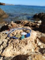 Μακραμέ βραχιόλι ποδιού μπλε-άσπρο με φύλλα χρωματιστά - Image 3