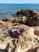 Μακραμέ βραχιόλι ποδιού μπλε-μαύρο με φύλλα μωβ-μαύρο - Image 2