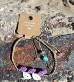 Μακραμέ βραχιόλι ποδιού μπεζ με φύλλα μωβ-άσπρο - Image 3