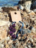 Μακραμέ βραχιόλι ποδιού μπλε-μαύρο με φύλλα μωβ-μαύρο