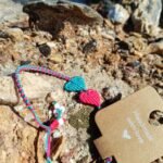 Μακραμέ βραχιόλι ποδιού ροζ-γαλάζιο με καρδιές