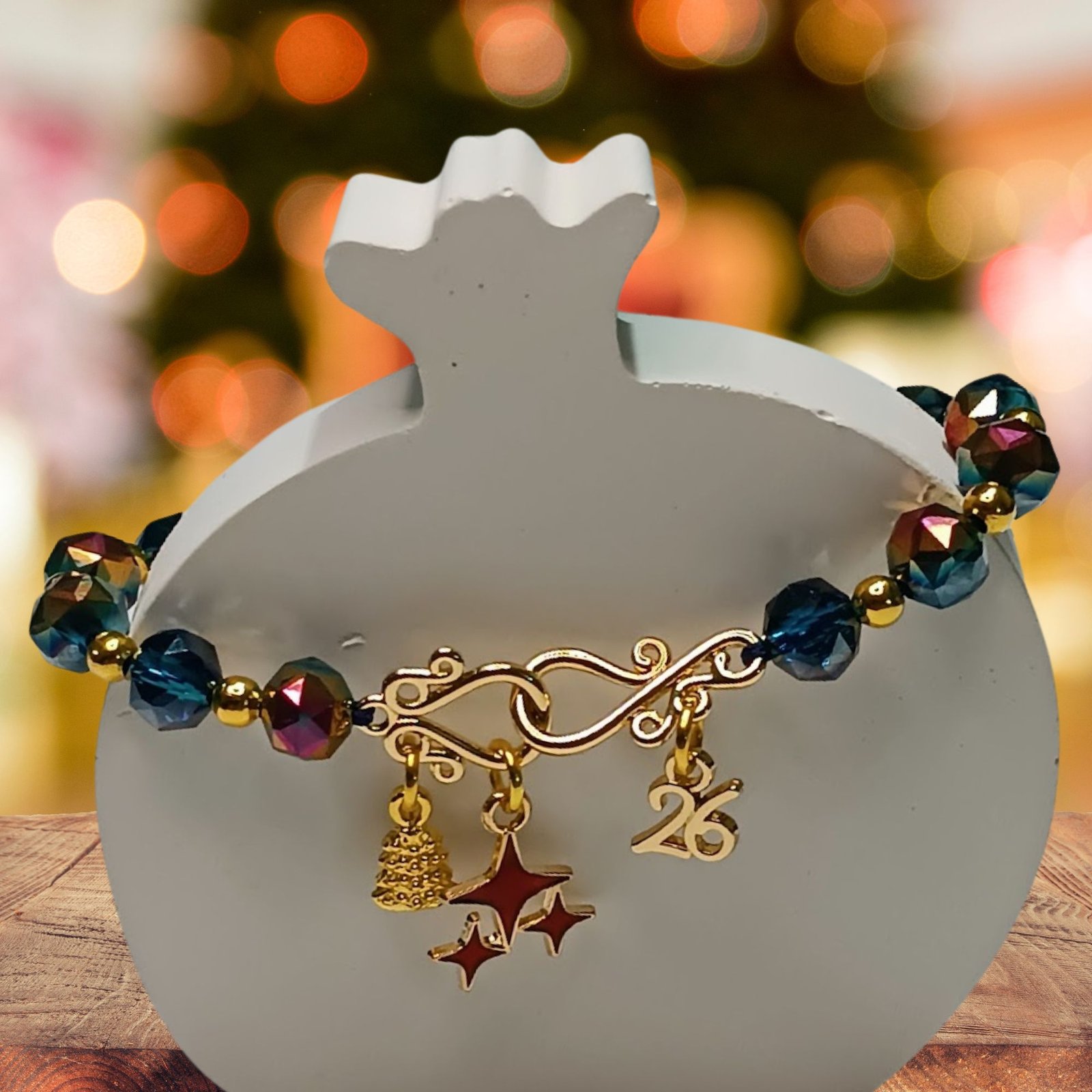 Glow fashion (3) Βραχιόλι γούρι μπλε–χρυσές δίχρωμες χάντρες - Image 1