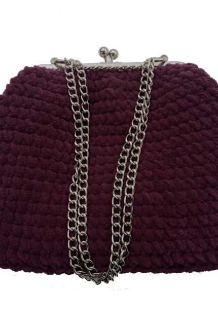 Χειροποίητη πλεκτή τσάντα ώμου, χιαστί και χειρός με clutch σε χρώμα μωβ σκούρο