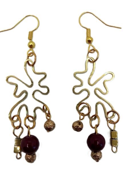 Χειροποίητα κρεμαστά σκουλαρίκια από ατσάλι και ημιπολύτιμες πέτρες