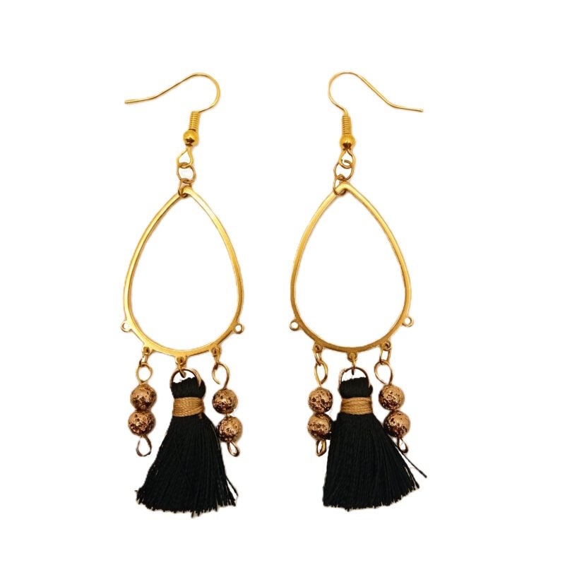 Χειροποίητα κρεμαστά σκουλαρίκια με ατσάλι λάβα και φούντες