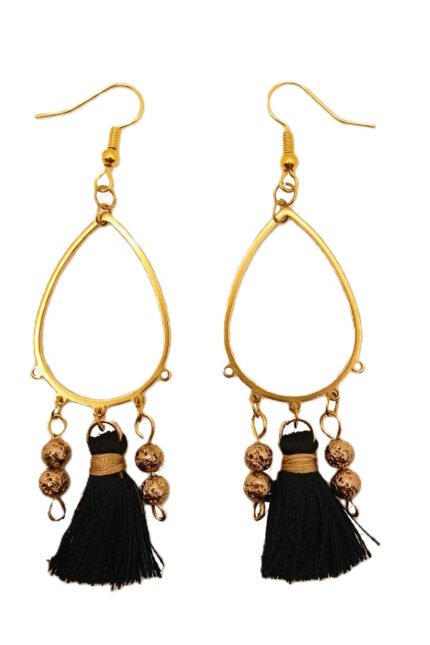 Χειροποίητα κρεμαστά σκουλαρίκια με ατσάλι λάβα και φούντες