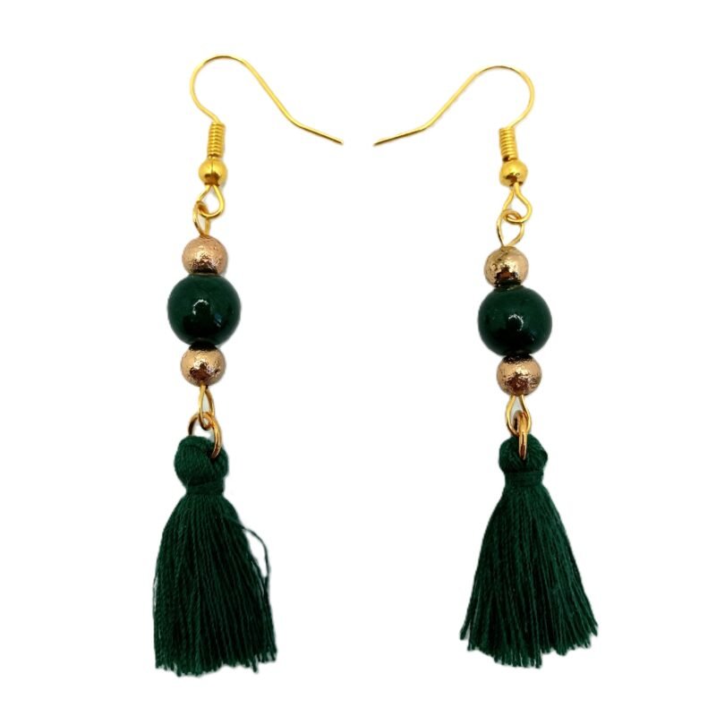 Χειροποίητα κρεμαστά σκουλαρίκια με χαολίτη, λάβα και φούντες