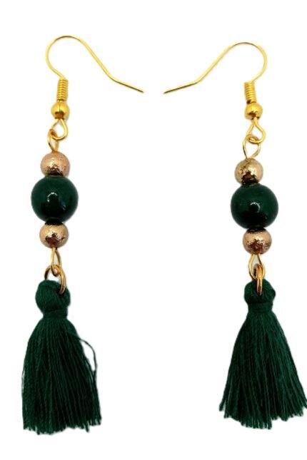 Χειροποίητα κρεμαστά σκουλαρίκια με χαολίτη, λάβα και φούντες