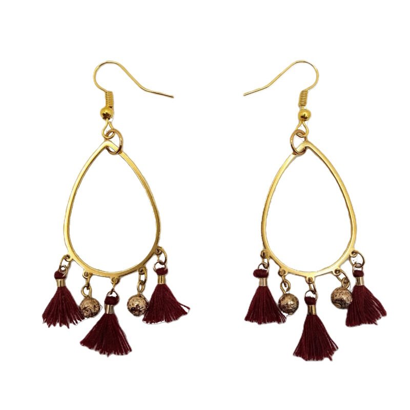 Σκουλαρίκια κρεμαστά χειροποίητα από ατσάλι, λάβα και φούντες