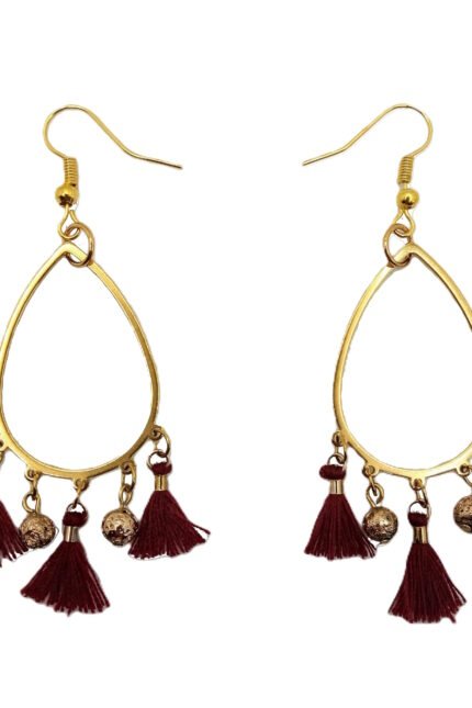 Σκουλαρίκια κρεμαστά χειροποίητα από ατσάλι, λάβα και φούντες