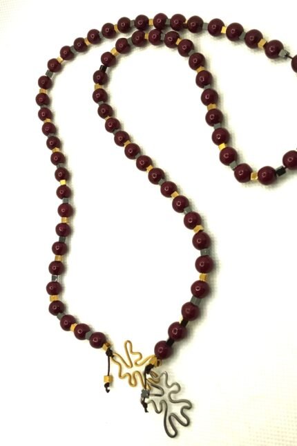 Χειροποίητο κολιέ από χαολίτη, αιματίτη, ατσάλι