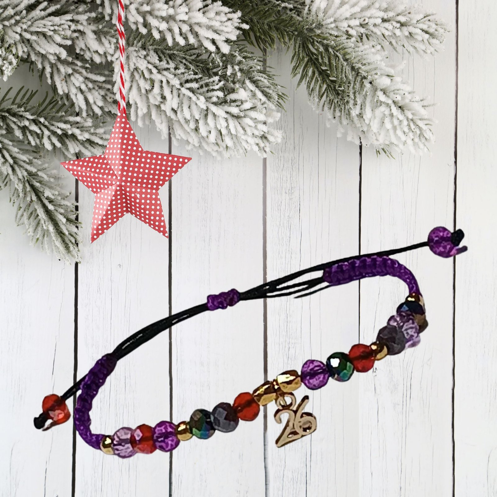 bead bracelets (28) Βραχιόλι γούρι 2026 Μωβ - Image 1