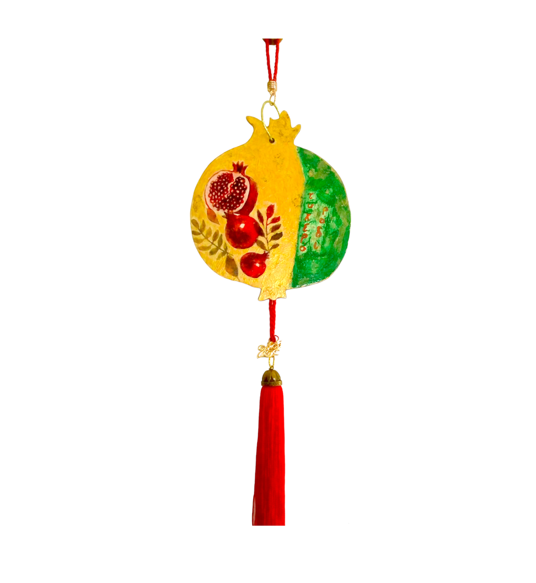 20231213123652_d433aea8 (1) Χειροποίητο διακοσμητικο γούρι 2026, ξύλινο ρόδι με μεγάλη κόκκινη φούντα - Image 1