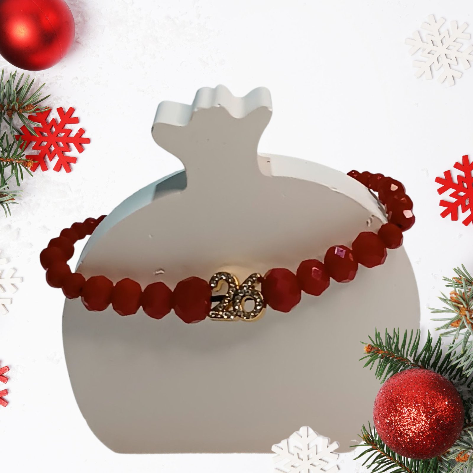 26 με στρας (1) Γούρι βραχιολάκι με κόκκινες χάντρες και “26” με στρας - Image 1